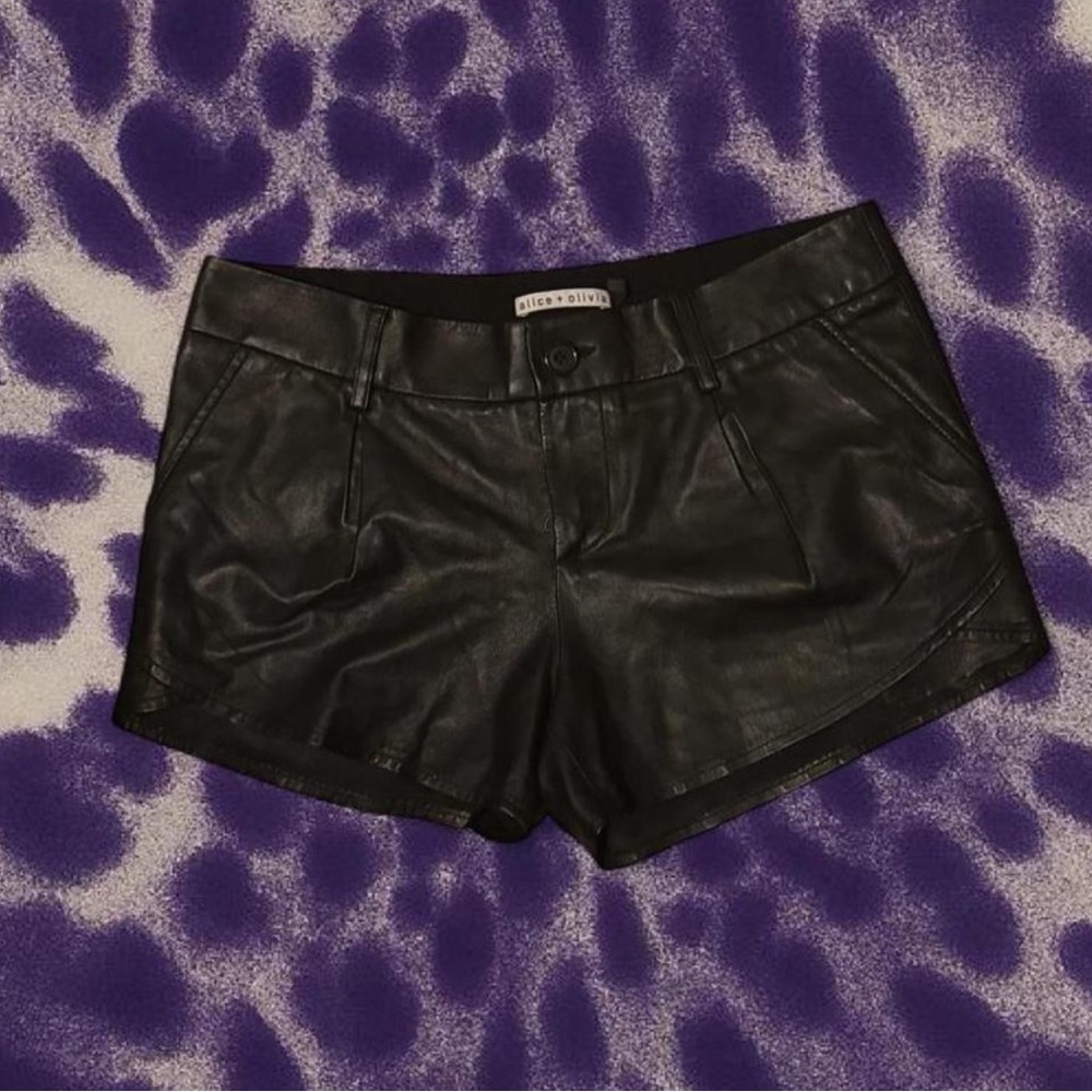 Alice and Olivia lamb leather mini shorts